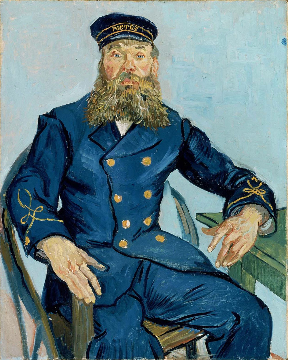 Portrait of the Postman Joseph Roulin, Sitting in a Cane Chair - 1888.Jul at Arles