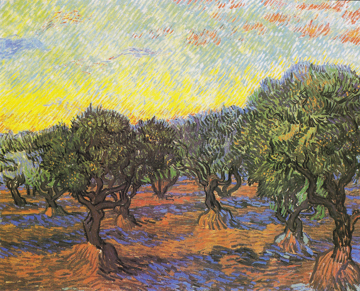 Olive Grove Orange Sky - 1889.Nov at Saint-Rémy