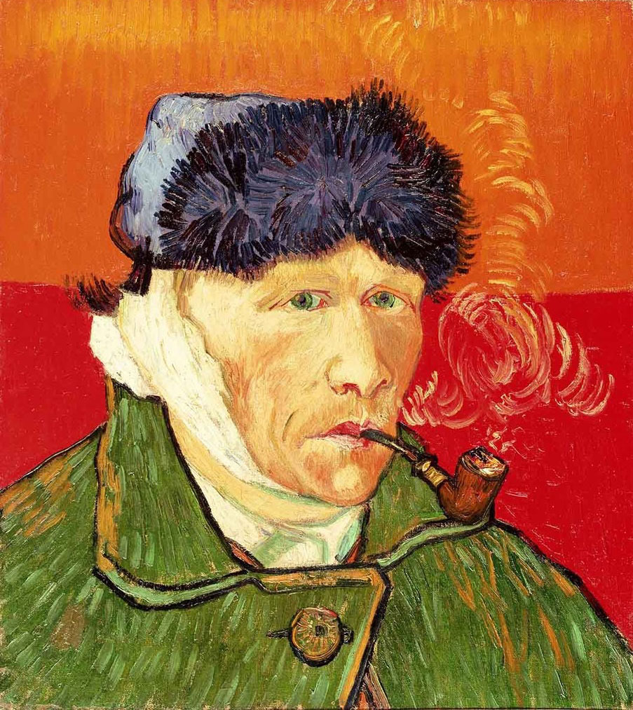 Self-Portrait with Bandaged Ear and Pipe -1888.Jan at Arles