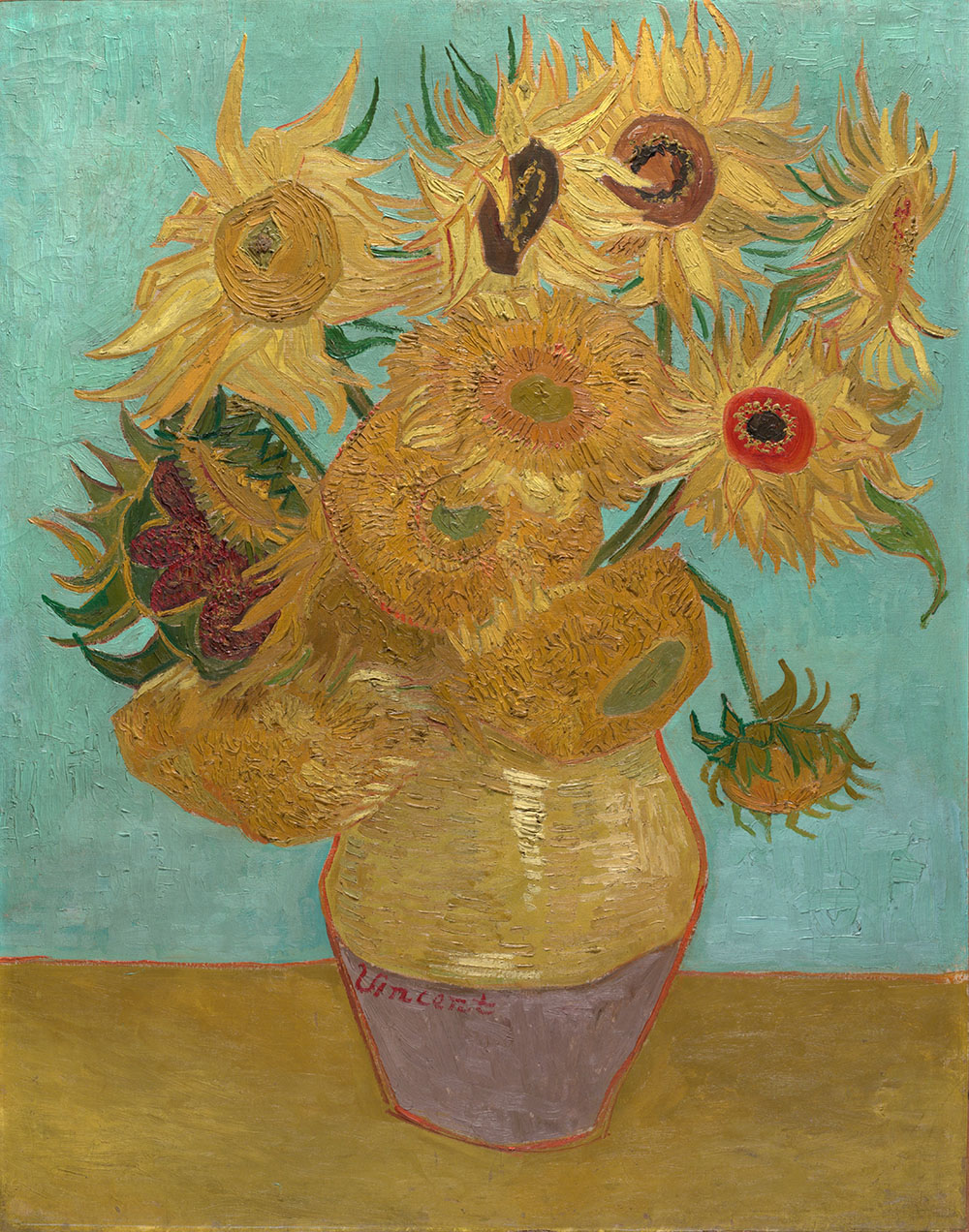 Still Life Vase with TwelveSunflowers - 1889.Jan at Arles