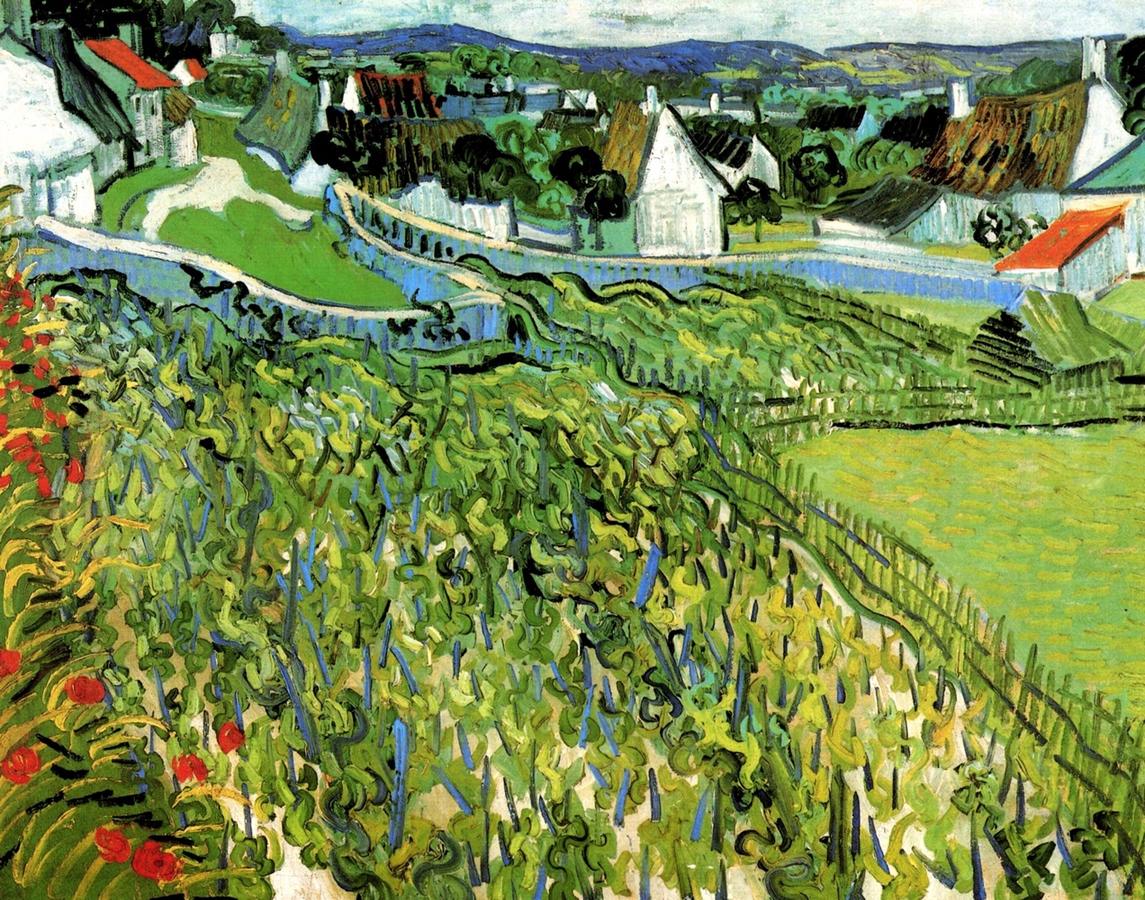 Vineyards with a view of Auvers - 1890.Jun at Auvers-sur-Oise